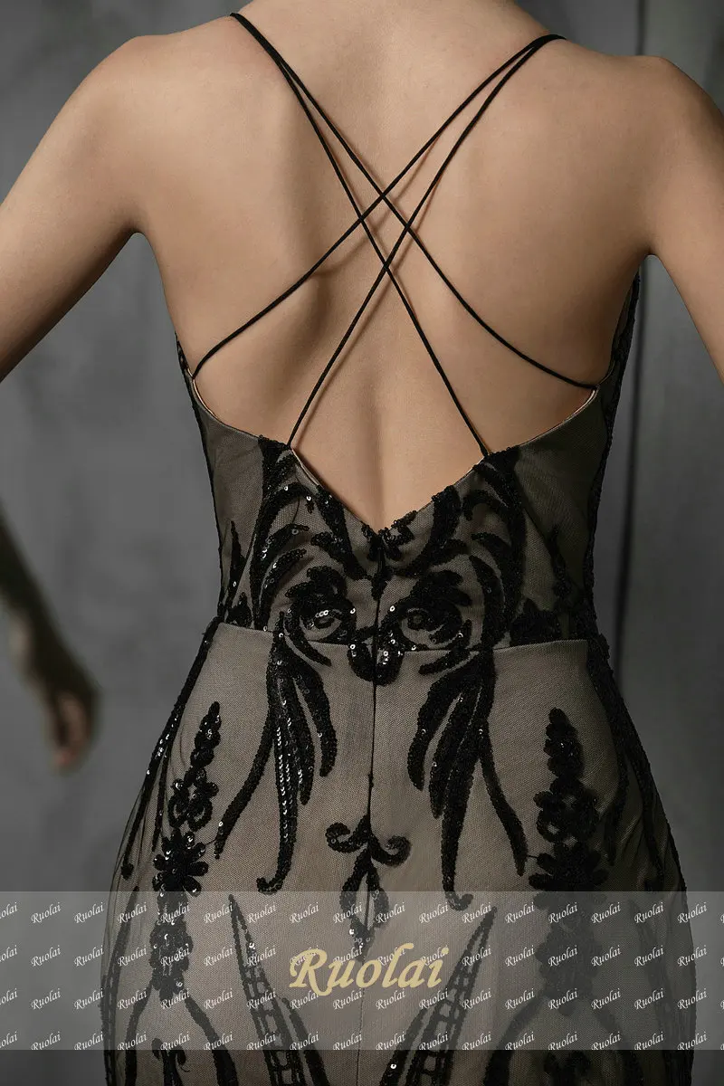 2019 Newest Black V-Neck Evening Dress Long Backless Evening Dresses for Ladies Women Party Gown vestidos de gala