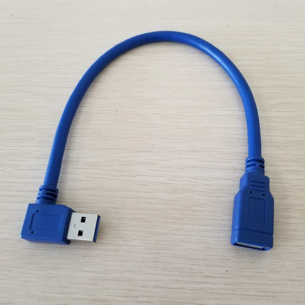 

90 Degree Left Angle USB 3.0 Type A Extension Data Cable Male to Female Blue 30cm