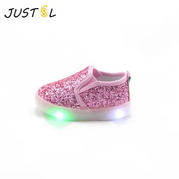 

JUSTSL 2017 autumn explosion models children casual shoes bright flash Peas shoes boys girls LED flat heels kids shoes