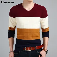 Liseaven Для мужчин S пуловеры; свитеры модные Повседневное с длинным рукавом V Средства ухода за кожей Шеи Для мужчин в полоску knittend свитер
