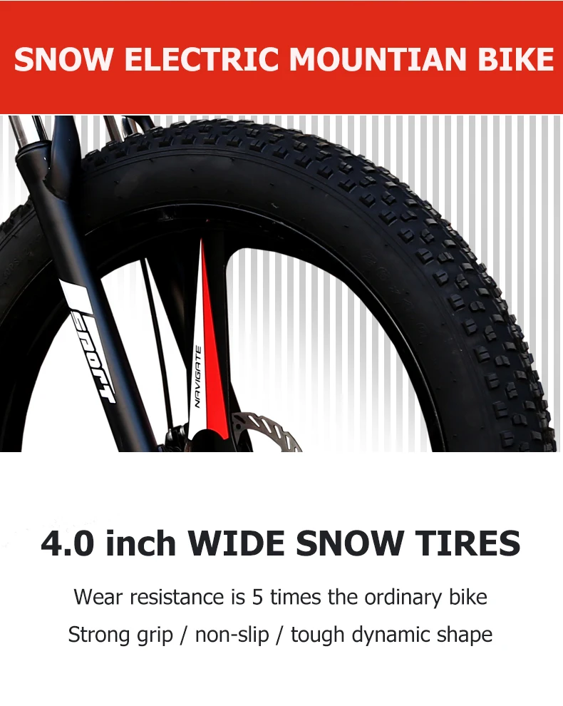 Perfect 26 Electric snow mountain bike 4.0 tire fit snow tires Powerful high speed motor drive Off-road lithium battery beach ebike ATV 9