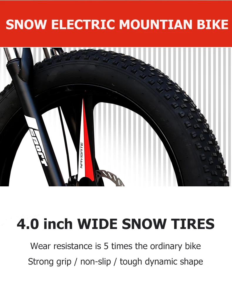 Perfect 26 Electric snow mountain bike 4.0 tire fit snow tires Powerful high speed motor drive Off-road lithium battery beach ebike ATV 9 Perfect 26 Electric snow mountain bike 4.0 tire fit snow tires Powerful high speed motor drive Off-road lithium battery beach ebike ATV 9