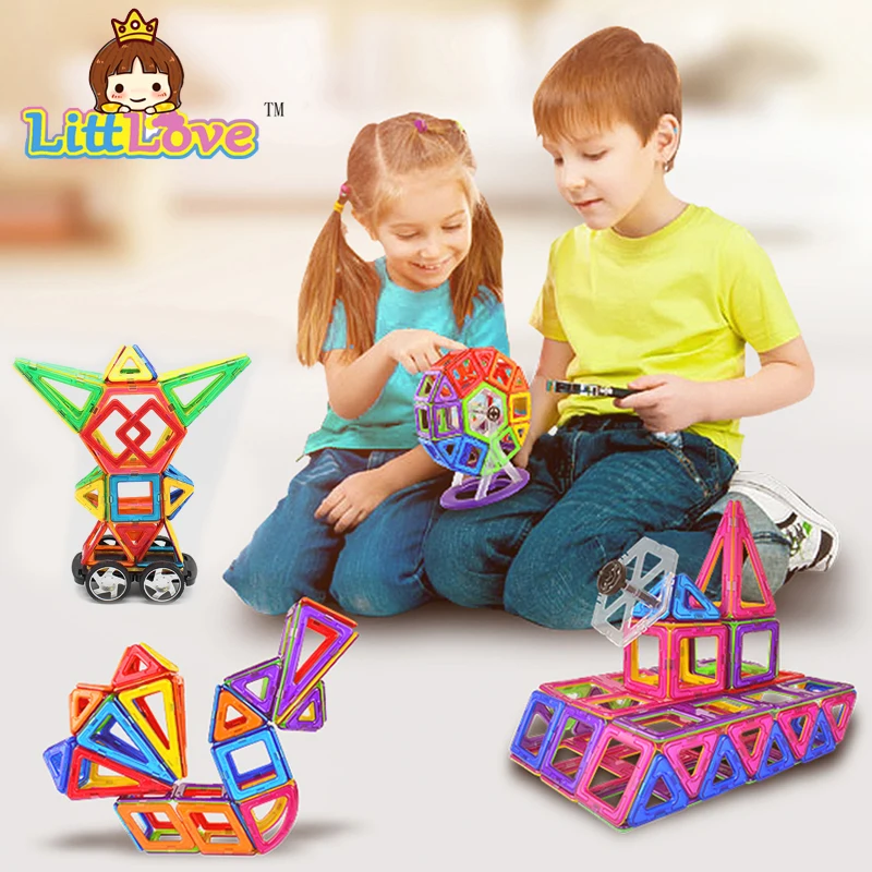 

LittLove 46Pcs Magnetic Designer Construction Set Model Building Blocks Plastic Educational Magnetic Bricks Toys For Children
