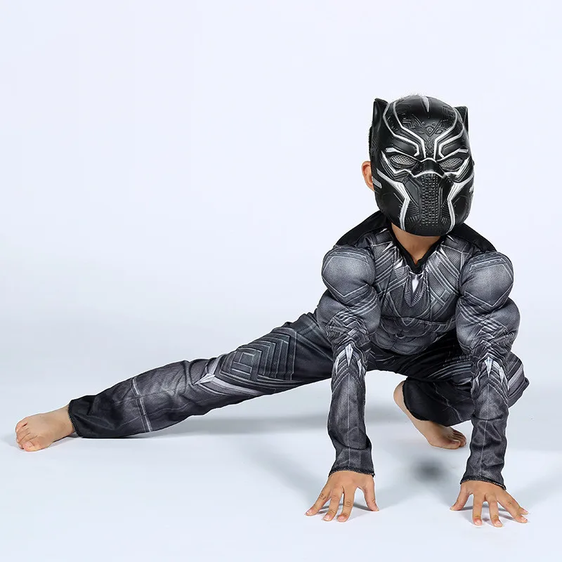 Avengers Kids Black Panther Muscle Cosplay Costume Captain America Civil War Movie Black Panther Fancy Dress Christmas Gift 