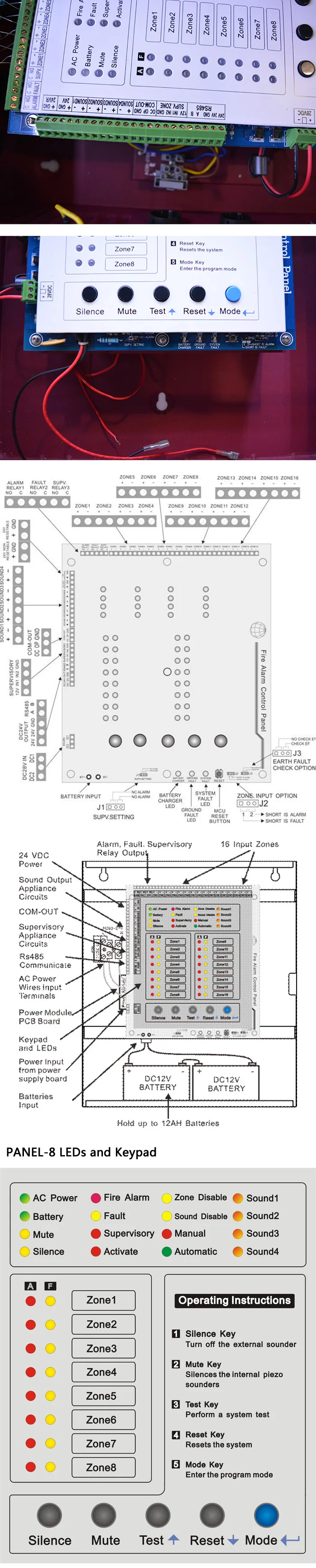 (1 set) Fire Alarm Control Panel 8 Wire Zones Home Security alarm Self Protection defense Support Smoke Gas Detector - Famidy.com
