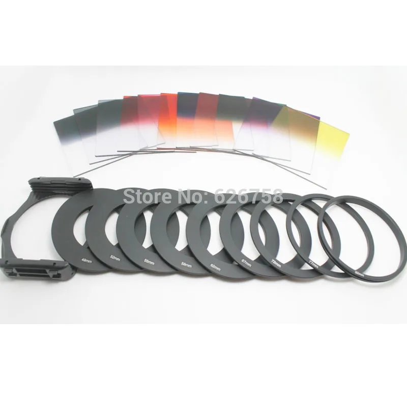 21in1 Set 11 pcs Square Gradual ND Color filter kit 9 metal Rings filter holder For