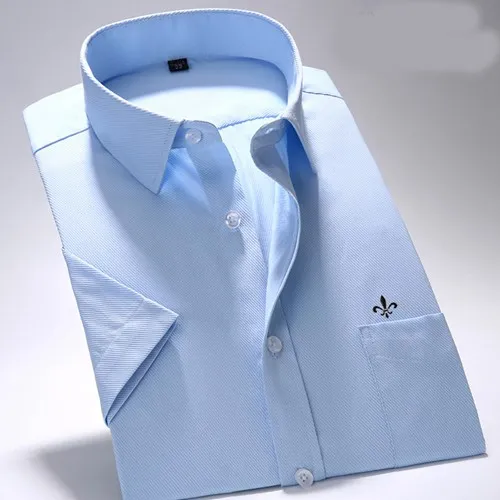 Dudalina Новая Летняя мужская рубашка с короткими рукавами модные однотонные Саржевые мужские рубашки Формальные Деловые белые camisa masculina - Цвет: ZY-3501XBLUE