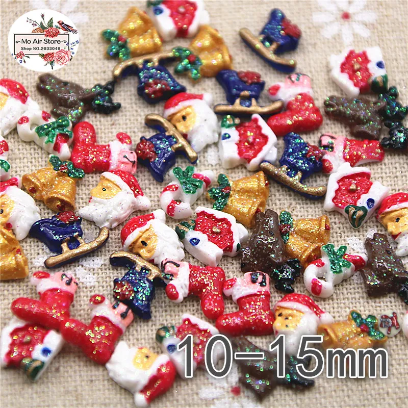 

50pcs mini size Christmas snowflake/tree/bell Resin flatback Cabochon Art Supply Decoration Charm Craft