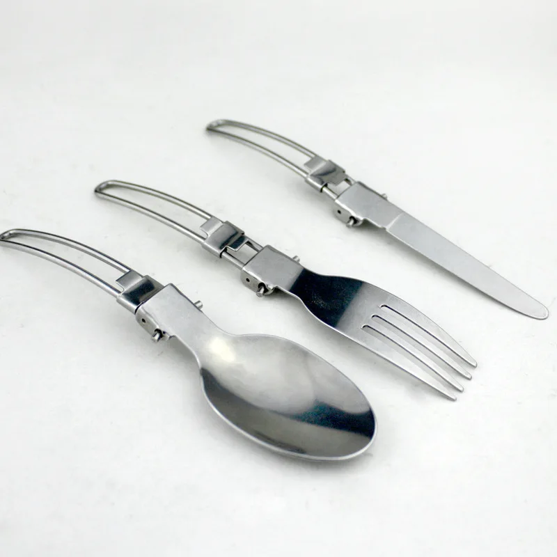 2015 New triple green folding portable outdoor camping cutlery stainless steel cutlery knife and