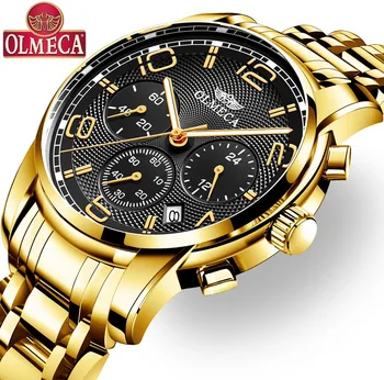 

OLMECA Men Watches Casual Quartz Analog Stainless Steel Watch Military Waterproof Multi-function Time Calendar Relogio Masculino