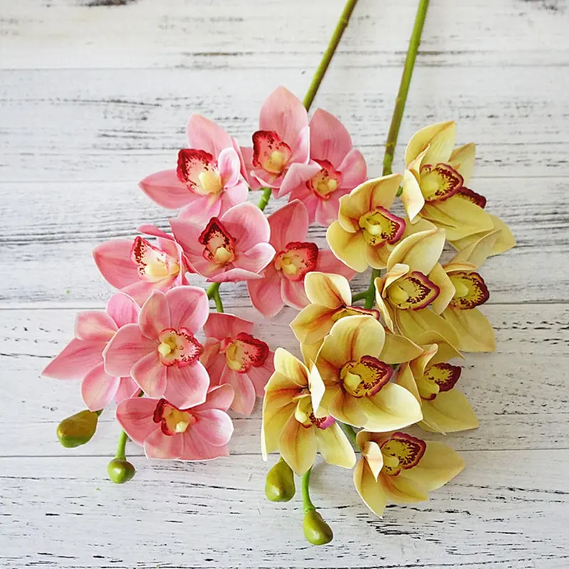 

Real touch 3D printing cymbidium 10 heads artificial flower latex hand feel simulation flower for spring home wedding decoration