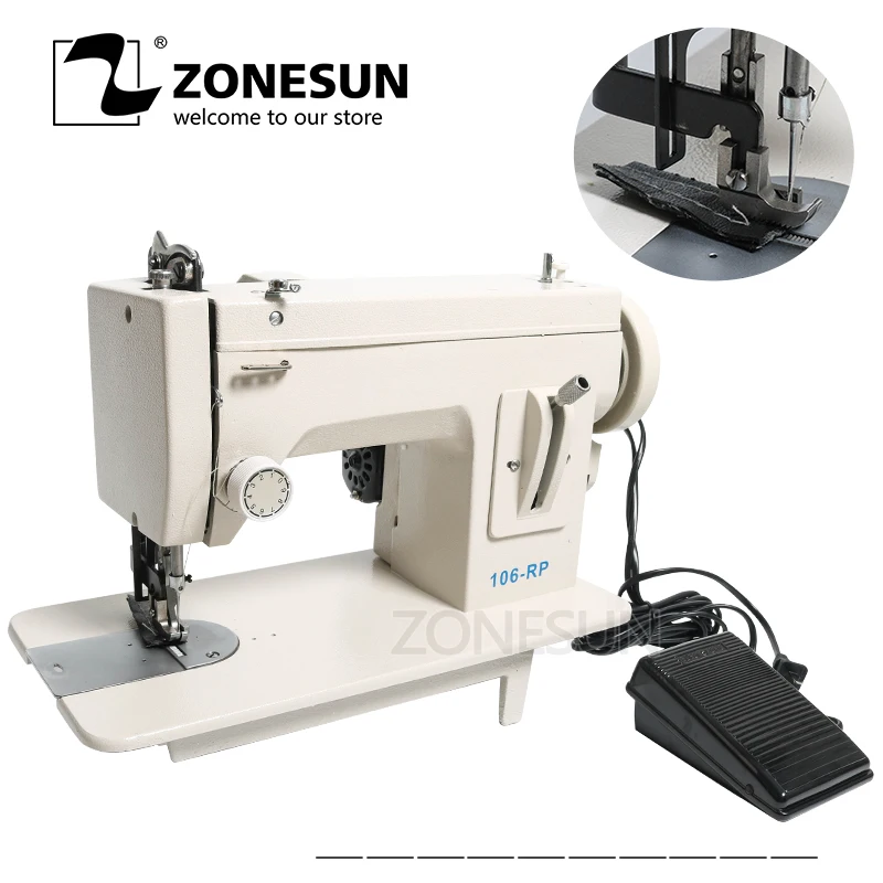 ZONESUN 106-rp-прямая бытовая швейная машина меховая кожа падала одежда толстый швейный инструмент толстый материал ткани шить инструмент