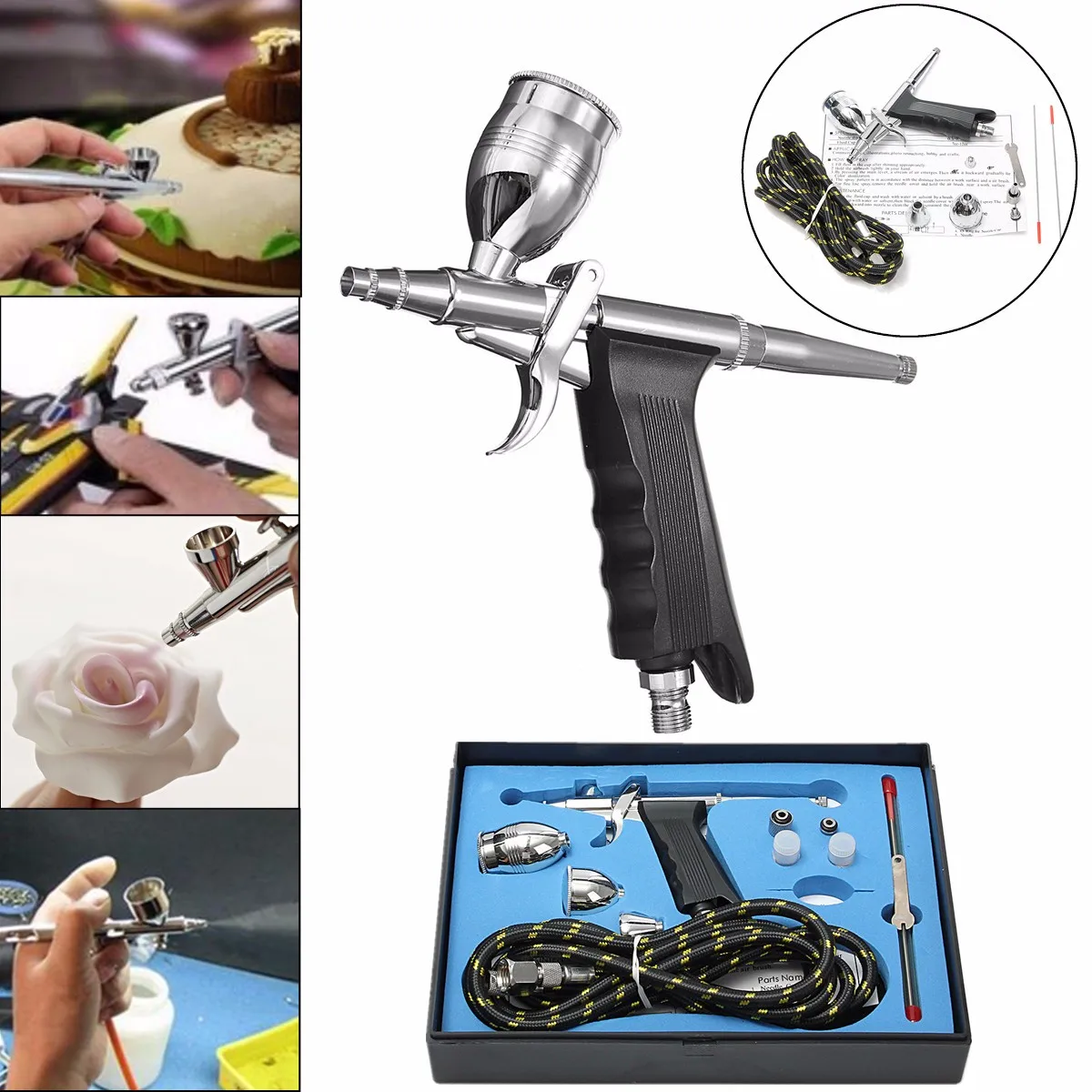 

Air Brush Kit Spray Gu n Set Temporary Tattoo Set 0.2mm/0.5mm Nozzle Comperssor Body Paint Art Spray Gu n