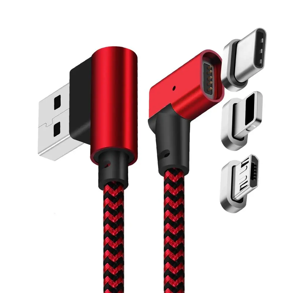 3in1 Red 1/2/3 м 3in1 двойной локоть L-с застежкой на магните с Тип-C/IOS/микро USB Зарядное устройство кабель для передачи данных для Apple iPhone x, 6, 7, 8, для samsung S8 S7 S6 - Тип штекера: 3in1 Red