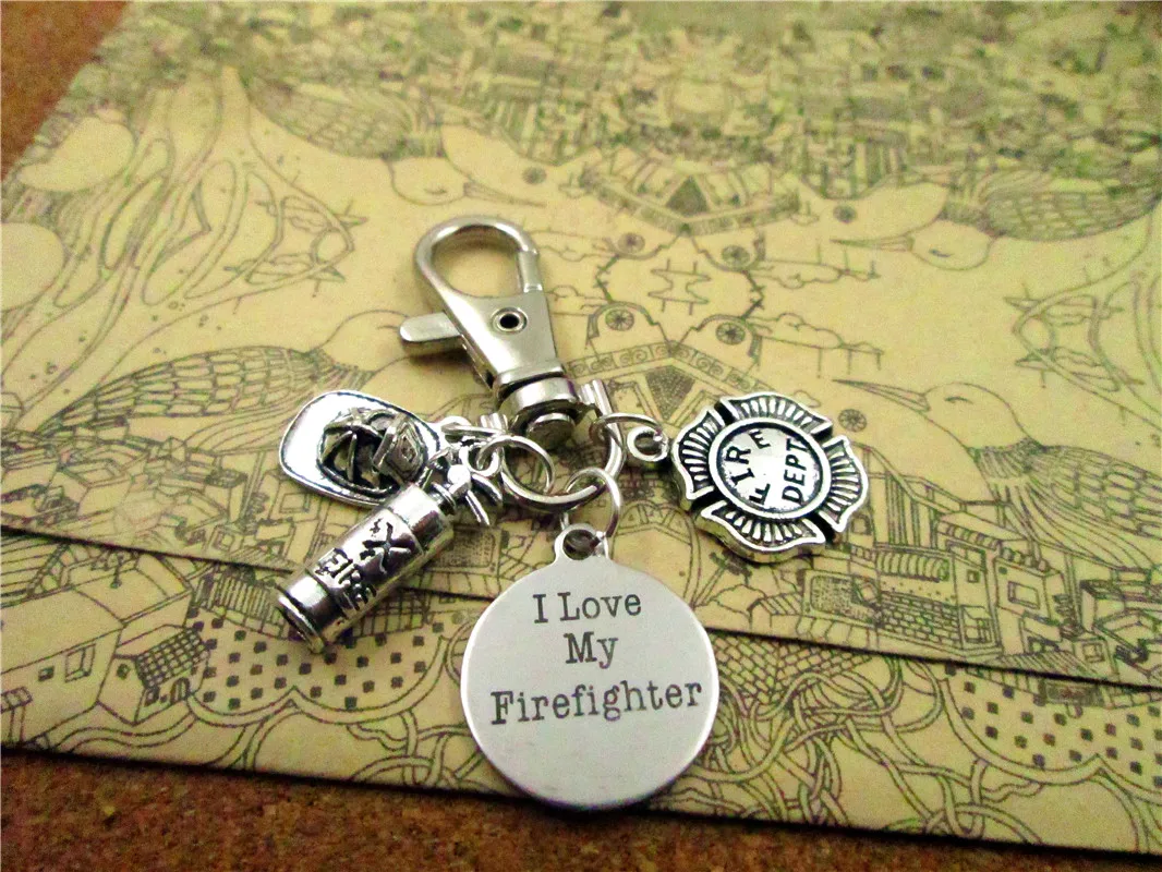 

high quality keychain antique silver20mm stainless steel I love my firefighter,FIRE DEPT. keychain