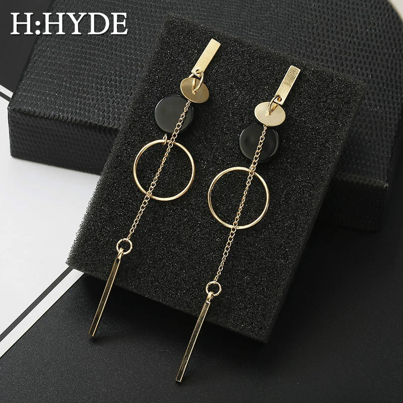 

H:HYDE Korean Fashion Long Slope Geometric asymmetry Rhinestone Circle Earrings New Acrylic Earring For Women Gift Party Wedding