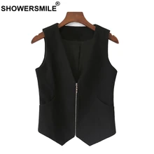 SHOWERSMILE Plus Size Vest Women Black Tweed Sleeveless Jackets Female Elegant Short Plain Spring Fashion Ladies Waistcoat 4xl