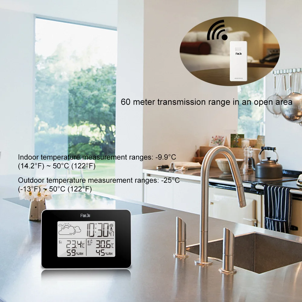 Goedkoop Digitale Weerstation Draadloze Sensor Hygrometer Thermometer multifunctionele LED desktop Tafel klok Alarm