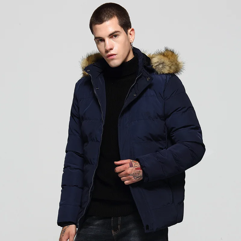 Uomo Slim Giacca Calda Inverno Cappuccio Spesso Cappotto Parka Felpa con