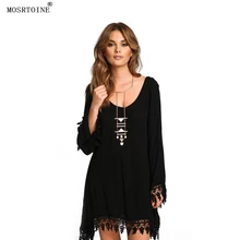 MOSRTOINE Women Spring Dresses 2017 Casual Bohemian Asymmetric Dresses Plus Size 6XL Women Black Long Sleeve
