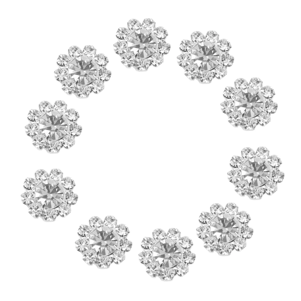 New Hot 10pcs 12mm Clear Crystal Flower Buttons Flatback Decoration DIY for Garment Bags Clothes Headband Gift Accessories