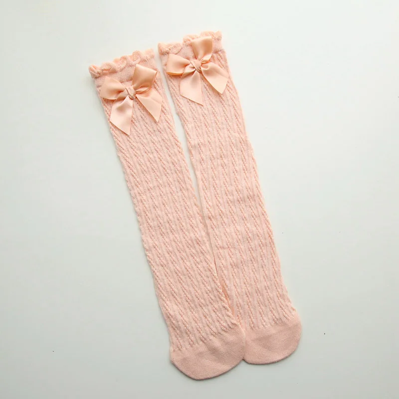 Носки принцессы для девочек; Хлопковые гольфы для маленьких девочек; сетчатые носки с бантом; длинные носки для маленьких детей - Цвет: orange