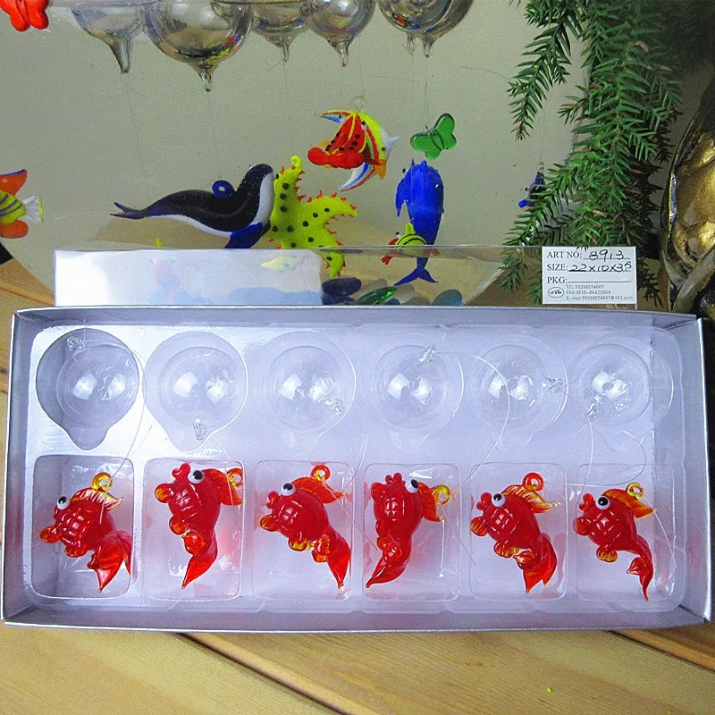 6pcs Custom Murano hand blown red floating glass fish figurines aquarium landscape decorative