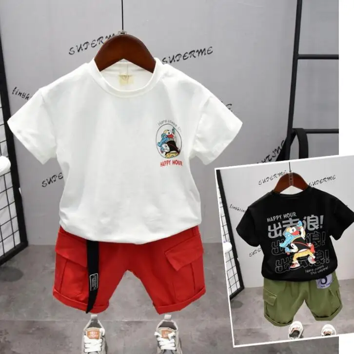 2019 Retail Children's clothing short-sleeved T-shirt suit new 2-3-4-5-6-7 years old boy summer two-piece tide 77 |