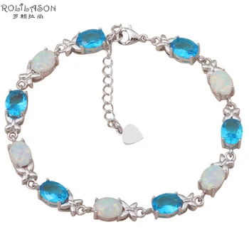 

Super supplier White fire opal Silver Stamped Charm Bracelets for women Blue Crystal Party & Wedding fashion jewelry OB038