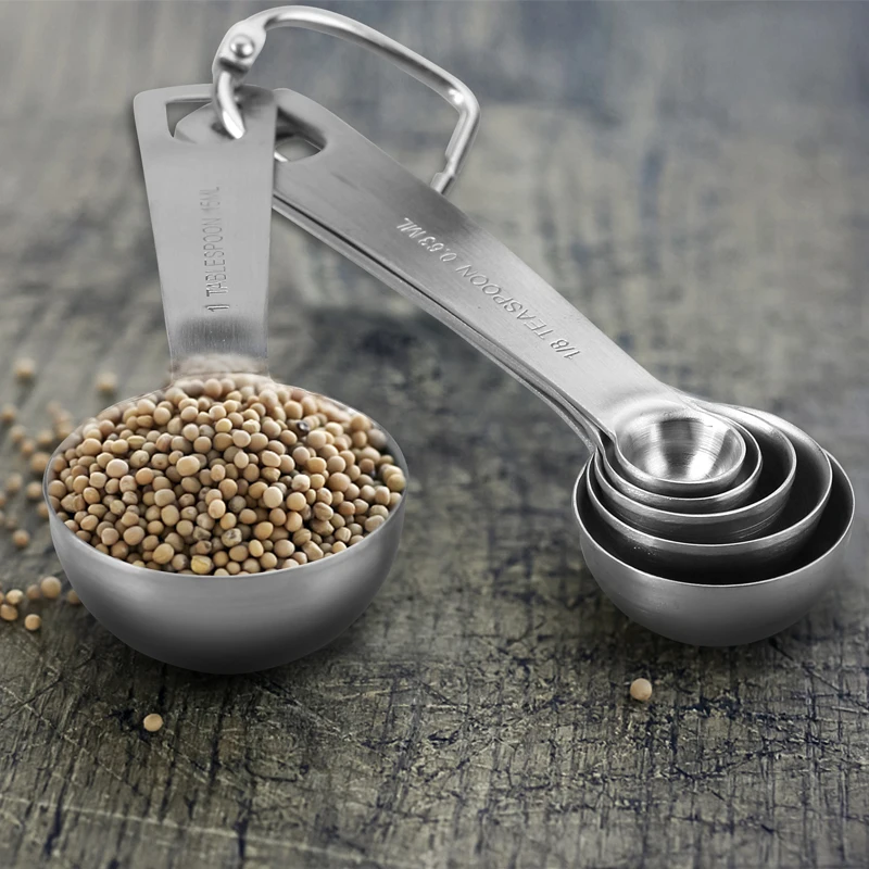 Stainless Steel Measuring Spoon Scoop Coffee Tea Cake Powder Baking Handle Durable Cutlery Spoon Kitchen Tool Acessories 6PCS