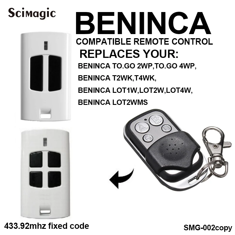 

BENINCA TO.GO 2WP, TO.GO 4WP Remote Control Duplicator 4-Channel 433.92MHz fixed code