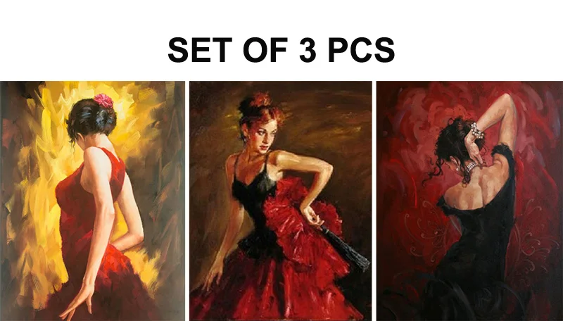 Sets of 3 pcs Настенные художественные ручная роспись маслом на холсте Танцовщица фламенко испанский Цыганский Танго современная женская работа для декора гостиной - Цвет: Sets of 3 pcs