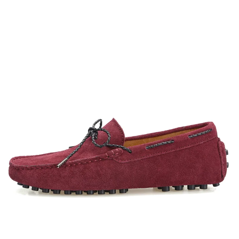 GOXPACER/Новые весенние мужские туфли Лоферы повседневные Мокасины на плоской подошве мужские слипоны из нубука в британском стиле, со шнуровкой - Цвет: Бордовый