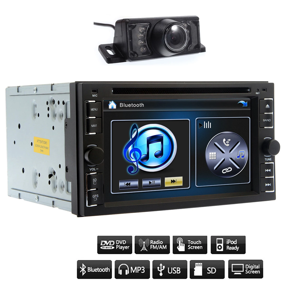 6.2'' Double 2DIN Car Stereo DVD Player Rearview USB SD Bluetooth FM