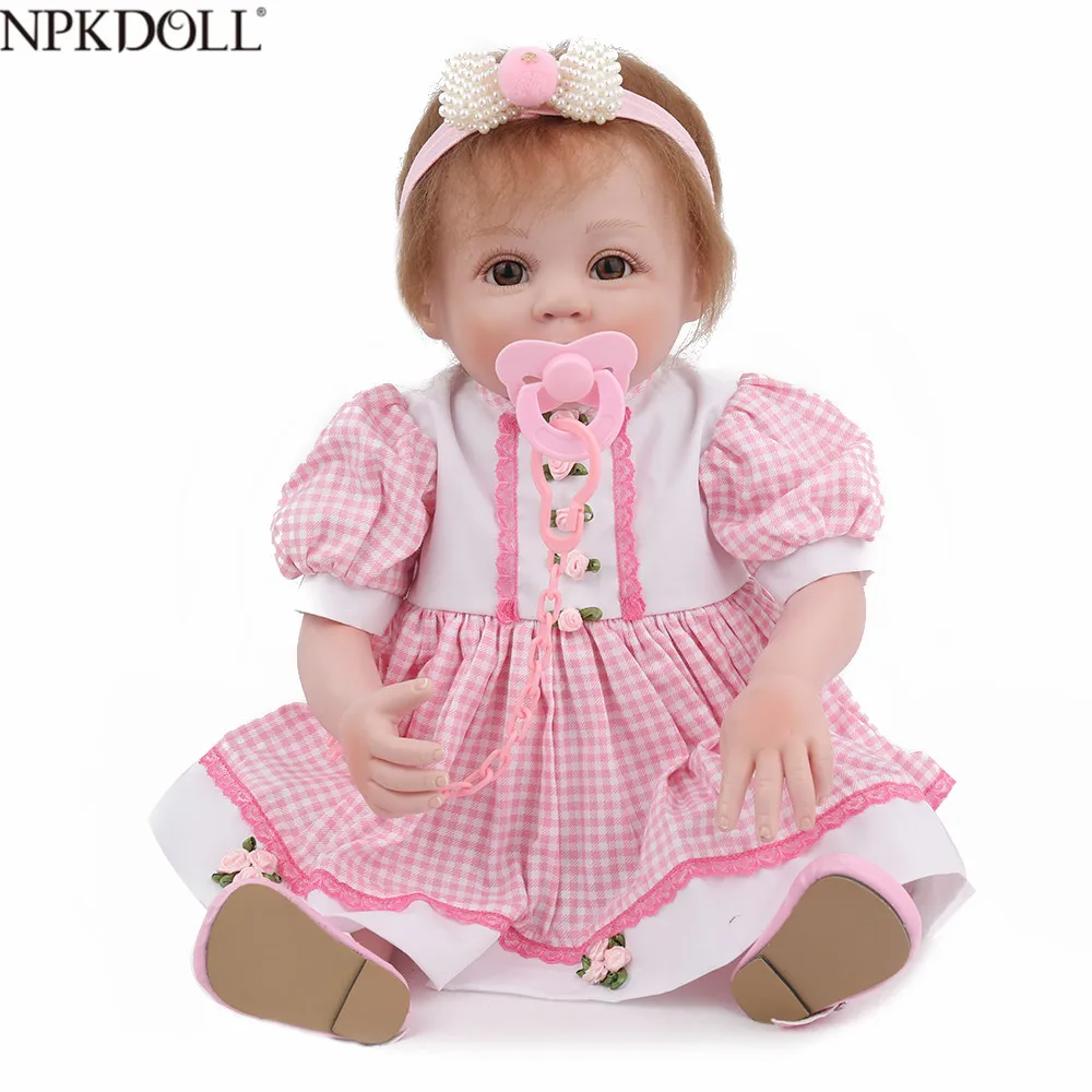 

NPKDOLL Reborn Baby Doll Lifelike Newborn Blue Eyes Mohair Pink Dress Princess White Bowknot Bebe Reborn Toys For Girls