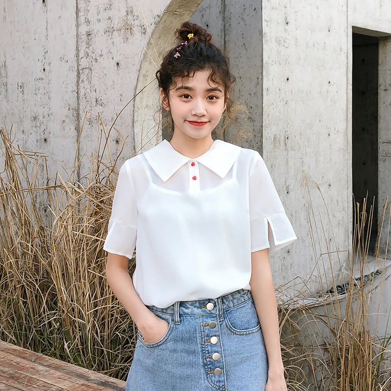 

Love Embroidered Letter Short Sleeve Shirt Summer Women's Shirts Japan Ulzzang Lovely Female Sweet Ins Chic Top For Women Tee