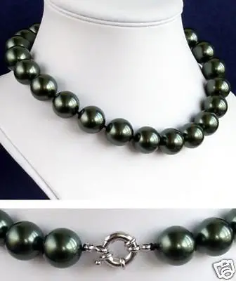 

10mm Natural south sea black shell pearl necklace 18" AAA style Fine Noble real Natural (C0309)