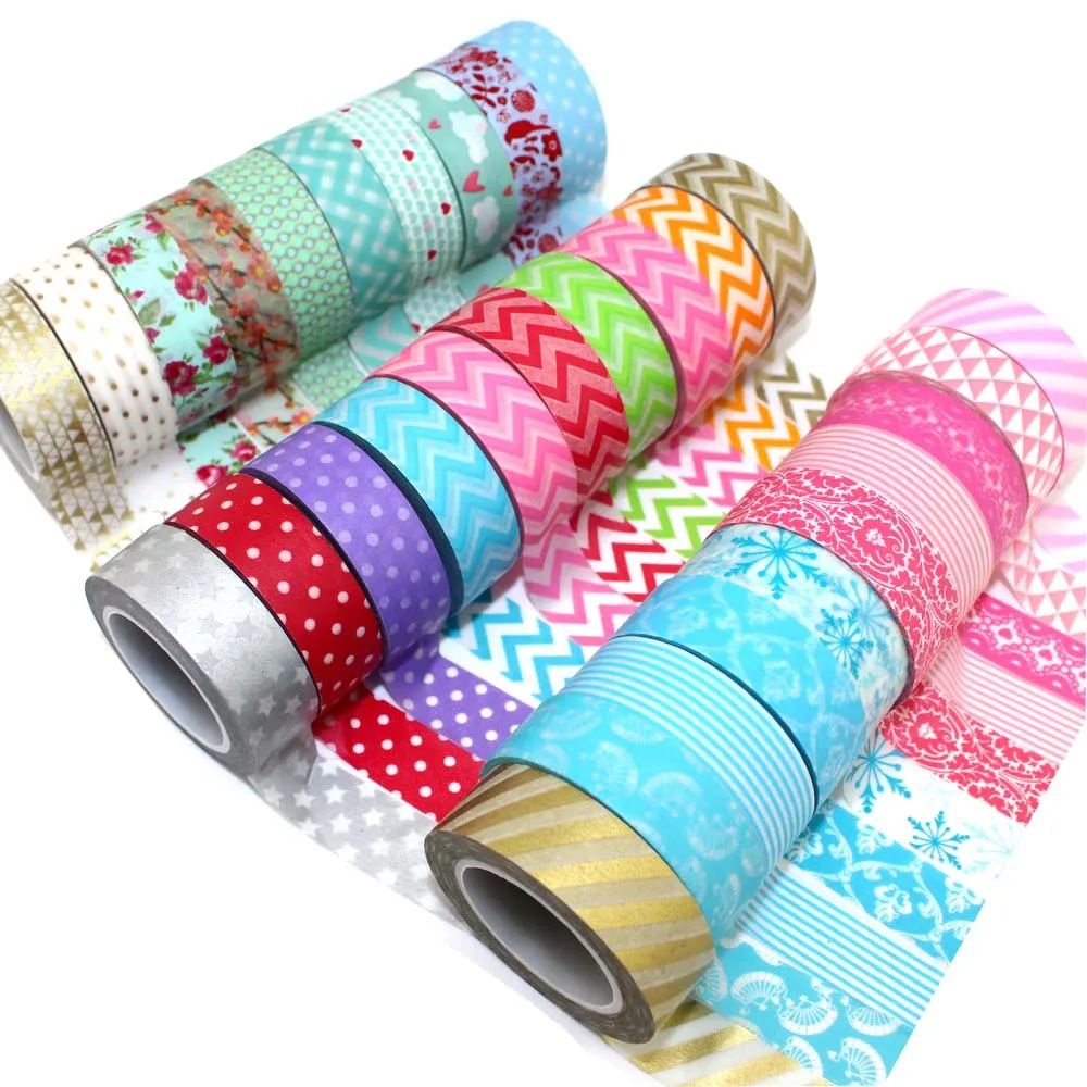 30PCS One Lot 15mm X10m Japanese Washi Paper Tape Different Colors to