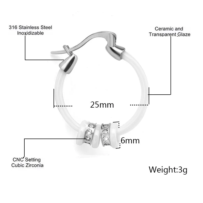 Полированные керамические серьги-кольца с роскошным кубическим цирконием AAA для женщин, женские серьги в стиле стимпанк, вечерние ювелирные изделия