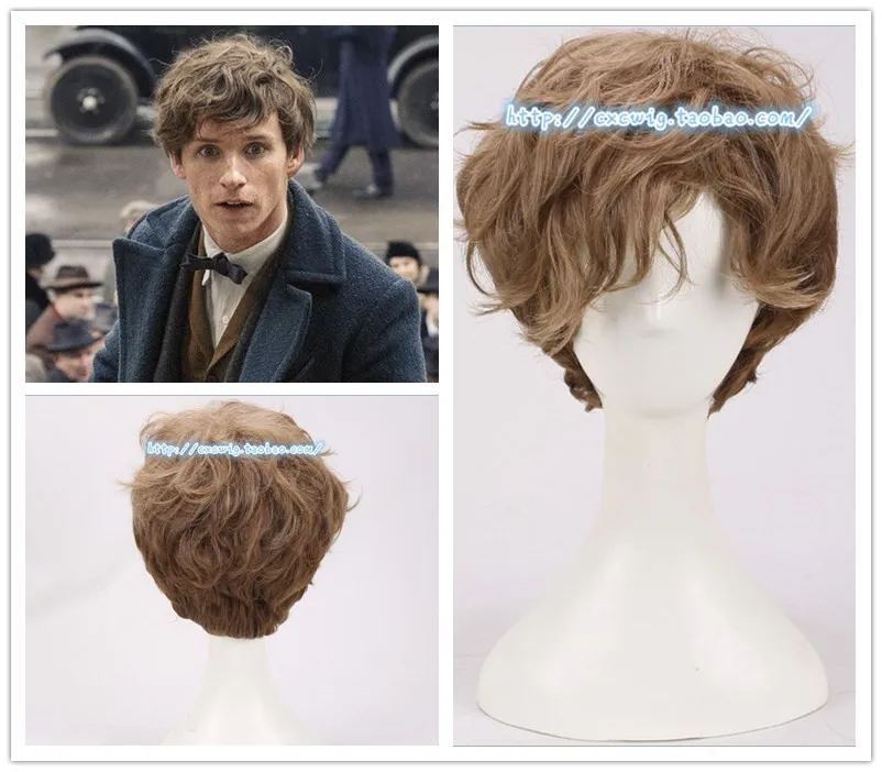 

Fantastic Beasts and Where to Find Them Newt Short Brown Curly Cosplay Wig Halloween Prop Hair Role Play