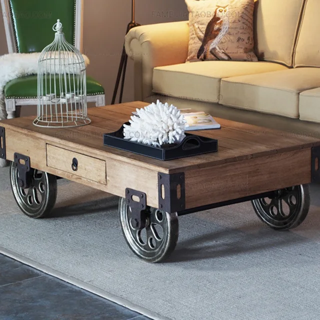 2017 American Country With A Wheel Coffee Table Wood 2017 American Country With A Wheel Coffee Table Wood Models Creative Iron