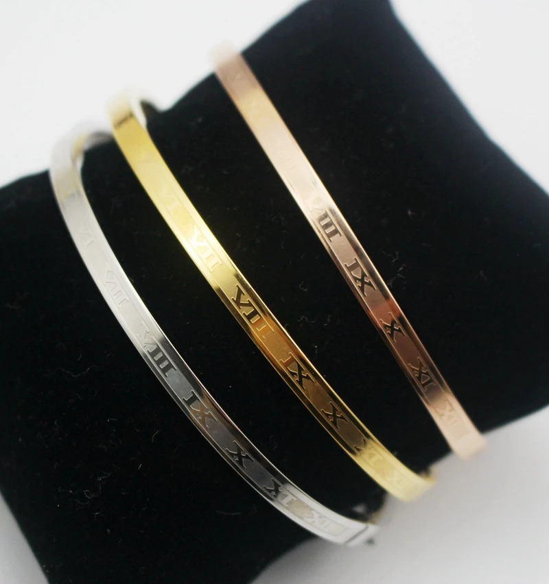 

3pcs Best Friends Carving Roman Numerals Stainless Steel Gold Rose Gold Silver Cuff Bangle Bracelet For Women Free Shipping