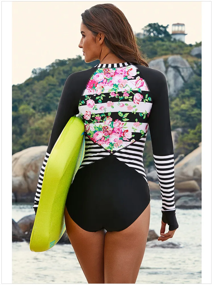maiô floral banho com zíper frente surf