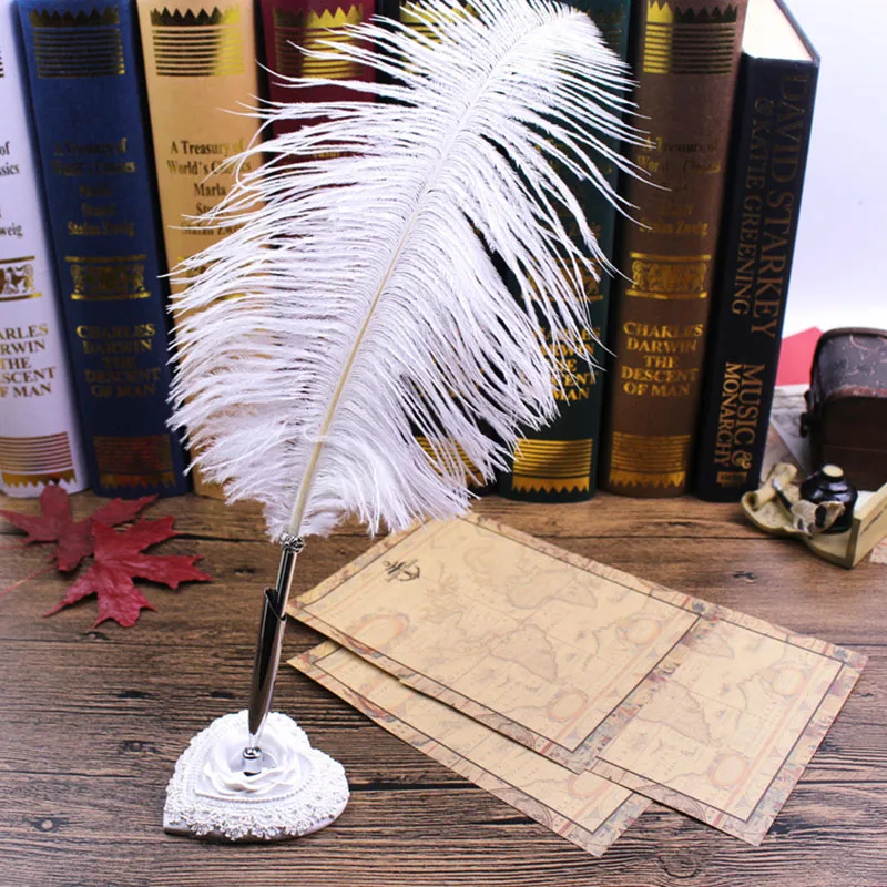 

Novelty Feather Pen Ostrich Quill Ballpoint Pen Signature Pen For Writing Gift Office School Supplies Cute Stationery 11 Colors