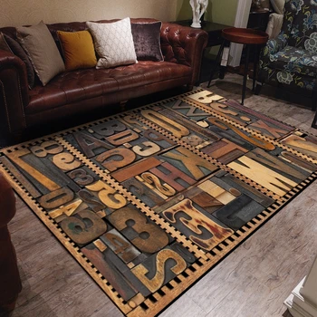 

Vintage Classic Living Room Large Carpets Floor Mat Modern Creative Number Letter Printed Area Rugs Bedroom Home Decor Tapete