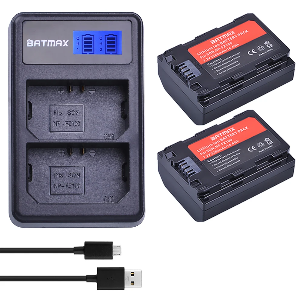 2pc NP-FZ100 NP FZ100 Camera Battery +LCD Dual USB Charger for Sony NPFZ100 ,Alpha9,Sony A9,Sony Alpha9R,Sony A9R Camera