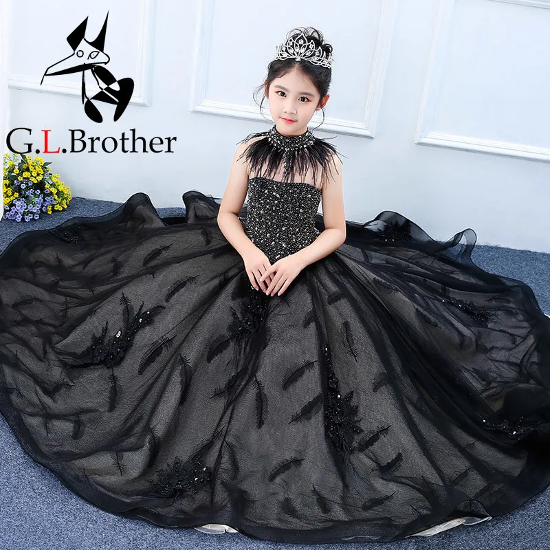 

Luxury Shoulderless Princess Dress Beading Royal Ball Gown Dress Kids Pageant For Weeding Birthday Payty Girls Formal Dress M04