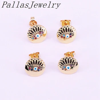 

10Pairs Gold Filled Fashion Multi Zirconia CZ Micro Pave Round Eye Design Stud Earring For Women Lady