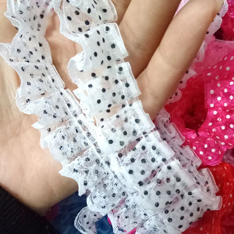 

Pleated Dot Tulle Lace Fabric 2cm Ribbon Purple Lace Trim Doll Dress Sewing Guipure Craft Supplies Pink Green Lace Material RT12