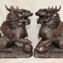 Xd 002050 1" Китайский Бронзовый Гардиан Талисман Kylin Зверь Единорог Летающий Чи-лин Пара